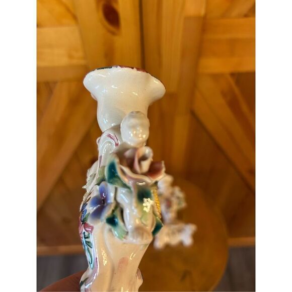 Antique Candle Holders Capodimonte Style Cherubs Made In Italy Hand Painted READ - Picture 9 of 16